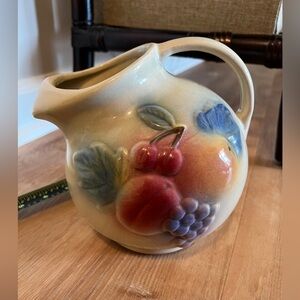 Shawnee Pottery Ball Pitcher Fruit Ice Lip USA  80  Vibrant Vintage Colors 1940s